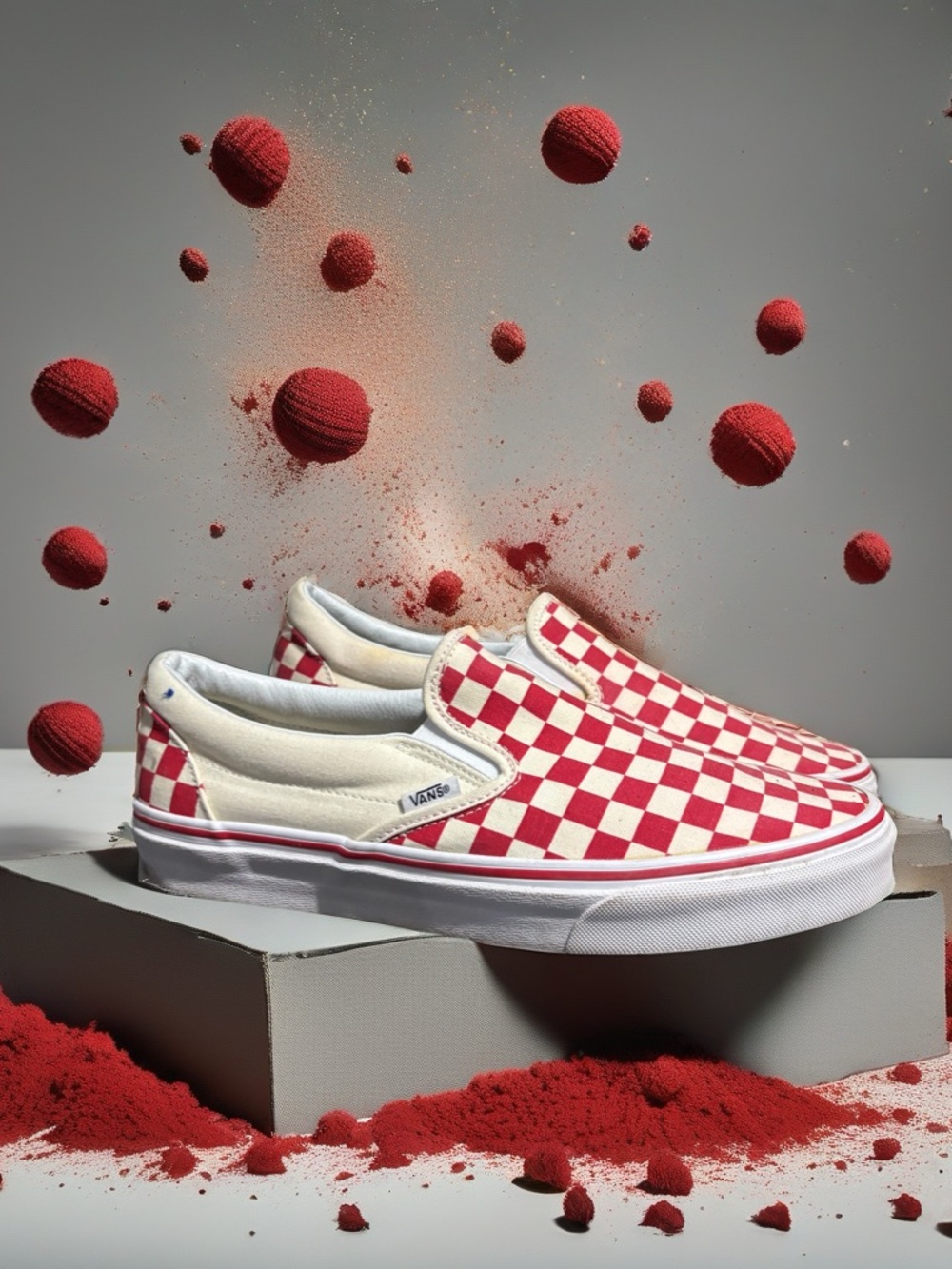 Vans men Slip-On Checkerboard Sneakers - Red & White